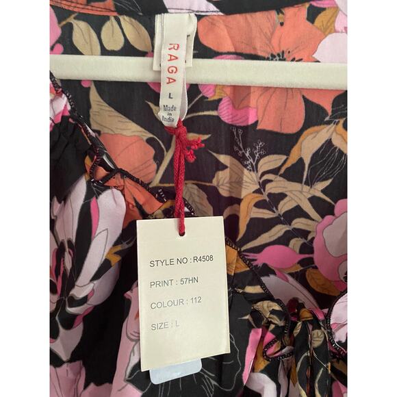 Anthropologie RAGA Flutter Sleeve Floral Dress, Pink Orange Black,  Large - Picture 5 of 9
